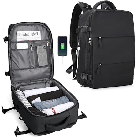 Reiseveske for kvinner, tursekk, vanntett utendørs sportssekk, uformell skolesekk, laptopveske (svart)