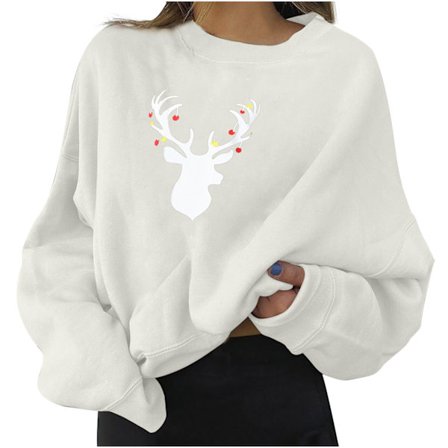 adie Casual Christmas Elk Print Pullover Langærmet Sweatshirt