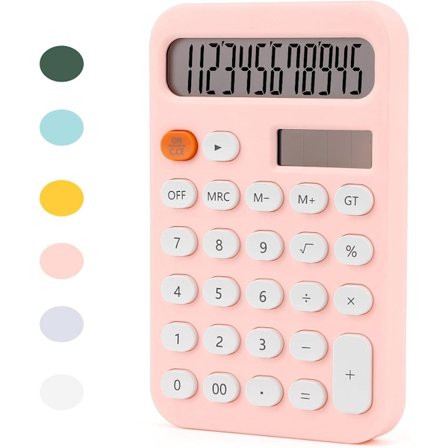 Lille Bærbar Studenterlommeregner, Farverig Lommeregner, Med 12-Cifret Stort Display, Pink