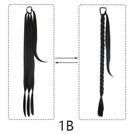 34" Erikoispitkä poninhäntä hiussolmiolla synteettinen punos poninhäntäpidennys Luonnolliset mustat hiukset Suorat tekohiukset itse punottu