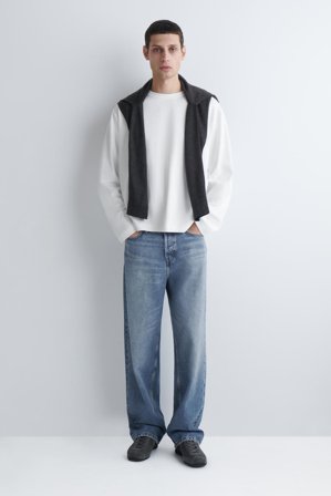 COS Men's Relaxed Jersey Interlock Long Sleeve T-Shirt in White