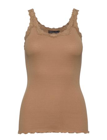 Silk Top W/ Lace T-shirts & Tops Sleeveless Brun Rosemunde*Betinget Tilbud