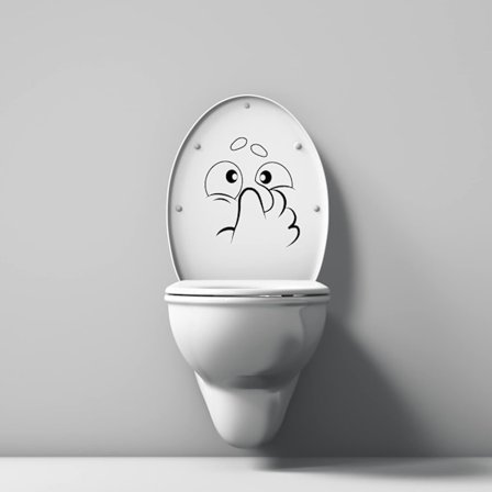 Toiletlåg Dekalmærkat - Sjovt Ansigt med Lukket Næse til Toiletlåg - Original Indretning til Badeværelse - Piger og Drenge, Børnetoiletter - Toilet Ru
