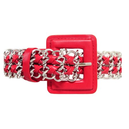 Rött 30mm damskärp med kromad kedja