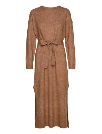 Vicilia O-Neck L/S Long Knit Dress/Su Knälång Klänning Brun Vila
