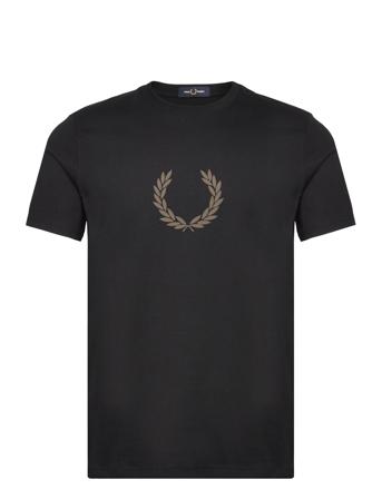 Flocked Laurel W Gra Tee Tops T-Kortærmet Skjorte Black Fred Perry