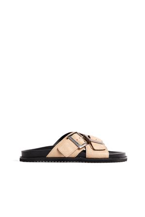 NA-KD Double Buckle Leather Slippers - Läderskor - Brun - EU 41