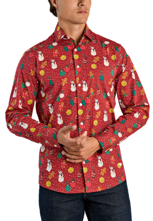 Lindbergh AOP Christmas Shirt L/S Skjortor Herr Röd L