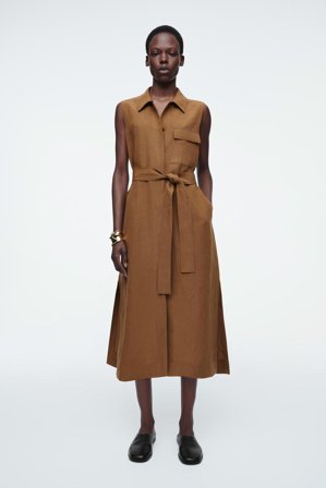 COS Women's Sleeveless Utility Midi Shirt Dress in Beige