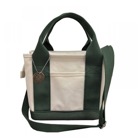 Kvinners lerret tote vesker casual skulder arbeidsveske crossbody veske (hvit/grønn)