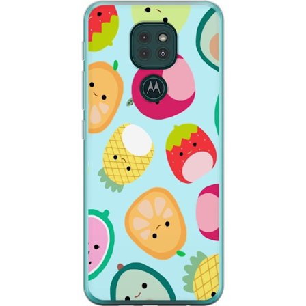 Kompatibel Mobilcover til Motorola Moto G9 Play Mønster af kawaii frugter som jordbær citron ananas og avocado på lyseblå baggrund