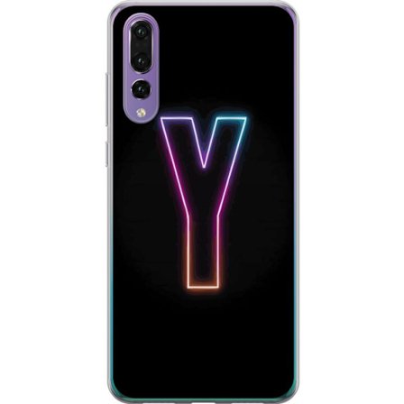 Yhteensopiva Puhelinkuori Huawei Huawei P20 Pro Minimalistinen neonkirjain Y värinvaihtuvassa valossa mustaa taustaa vasten