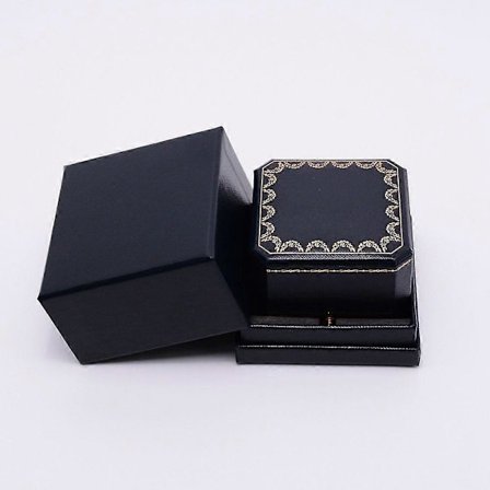 Læderpapir Æske Flip Cover Ringæske med Imitationspels & Svampemåtte Firkantet Midnatsblå 7.4x8.2x5.45cm