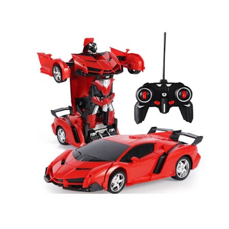 Rød fjernstyret bil med en-knaps deformation til drenge og børn