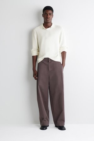 COS Men's Pleated Cotton Relaxed Fit Wide Leg Trousers in Brown
