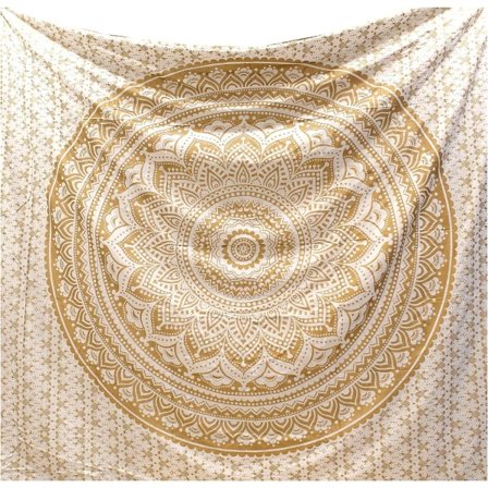 IC Intialainen psykedeelinen seinävaate Mandala kiiltävä kulta valkoinen norsu