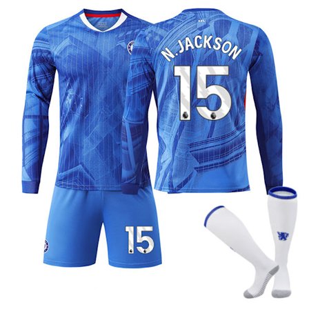 25-26 Chelsea F.C. Hjemmebanetrøjer med lange ærmer NO.15 N.JACKSON Sæt Børn Voksen Fodboldudstyr med Sokker