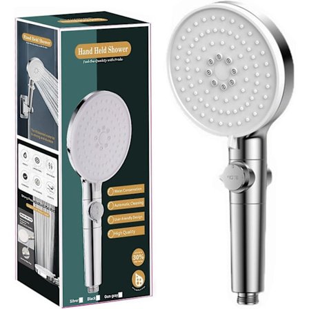 Högtryck duschhuvud, elegant och justerbar, 5 duschupplevelser, passar din duschslang med filtereffekt (vit)