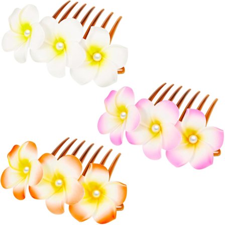 3 Stk. 2 Tommer Hawaiianske Hårkamme Hawaiiansk Plumeria Imitationsperle Hårspænder Kunstige Blomster Hårnåle til Kvinder Fest Hårtilbehør