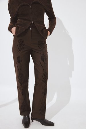 Jourdan Sloane x NA-KD Pantalon en sergé brodé - Pantalons - Brun - EU 40