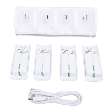 Controller Opladerstation til Wii Remotes Controller Oplader Dockingstation med 4 Pakker 2800mAh Genopladeligt Batteri Hvid (LGL)