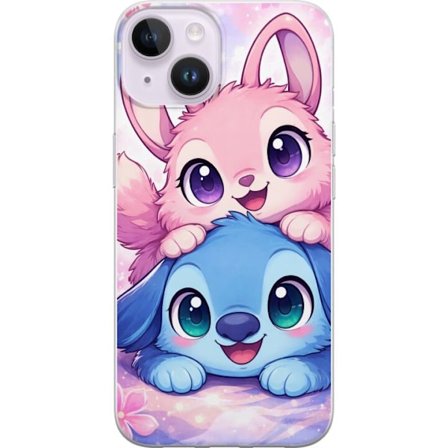Kompatibel Mobilcover til Apple Apple iPhone 14 Sød kawaii illustration med pink og blå fantasidyr, store øjne og bløde farver perfekt til børnev