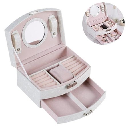 Smykkeæske til kvinder i PU-læder til ringe, øreringe, halskæder, armbånd og ure