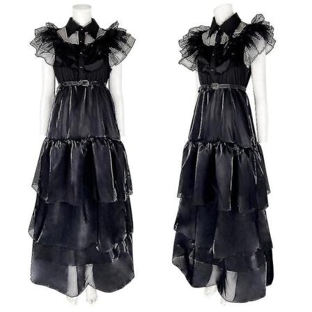 Børn Voksen Onsdag Addams Onsdag Cosplay Kostume Sort Kjole Outfits Uniform Halloween Karneval Kostume Til Kvinder Piger Kjole taske XL Dress only 9T-
