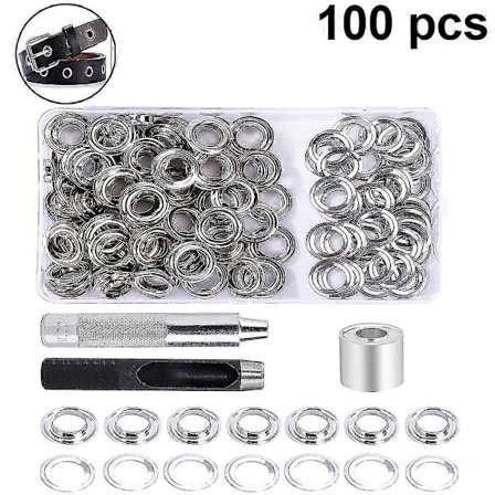 Grommet-sett 12 mm med øyelett, skive, øyelett-presse, 100 sett med øyelett og oppbevaringsboks for presenning, lær, stoff, gardiner