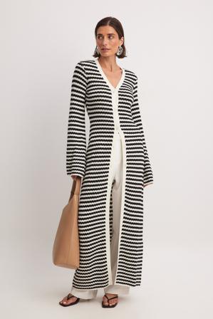 NA-KD Cardigan long en maille - Robes fleuries - Stripe - Large