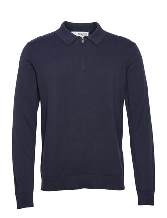 Slhzachery Ls Knit Solid Polo M Knitwear Half Zip Pullover Blå Selected Homme