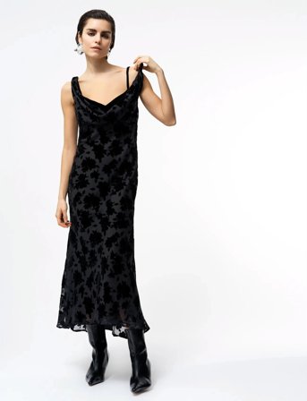 French Connection Kara Burnout Twisted Midi Dres - Black - 40