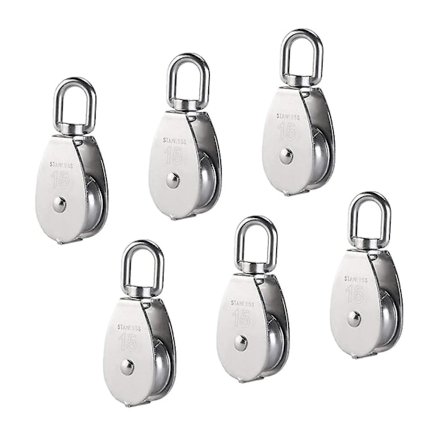 M15 304 Rustfritt Stål Enkelt Trinse, 15mm Enkelt Trinse Blokkrulle, Kran Svingbar Krok Glatt Wire Tau Kabel Lasting 77lbs/35kg (6 Stykker)