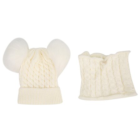 Hvit Barn Vinter Varm Strikket Lue Skjerf Småbarn Baby Gutt Jente Halsvarmer