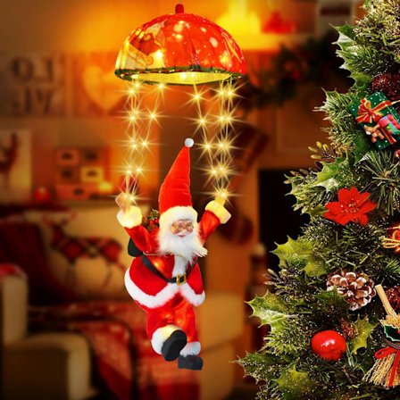 Aurinkokennoilla toimiva Joulupukki Laskuvarjohyppääjä LED-valot Ulkokäyttöön - 8 Valotilaa Ajastimella, Vedenkestävä Joulukoriste Puutarhaan, 