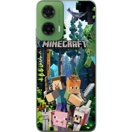Kompatibelt Mobildeksel til Motorola Moto G35 Minecraft mobildeksel med skog og figurer i pikselstil