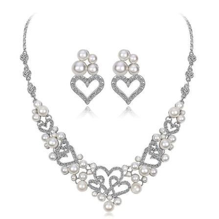 Kvinners Alloy Rhinestone Crystal Dangle Øredobber og Halskjede Bryllup Brudesmykker Sett 3stk Hvit