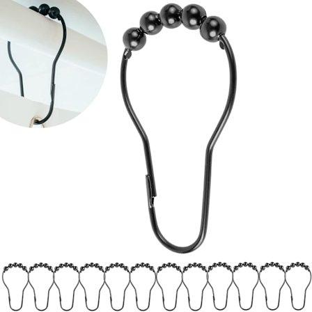 Svart - Duschdraperiringar, Set med 12, Metall, Diameter 7 x 3,9 cm, för Duschdraperistänger, Kraftiga Duschdraperiringar i Metall, Rostfritt Stål