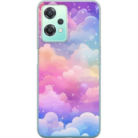 Kompatibelt Mobildeksel til OnePlus Nord CE 2 Lite 5G Søt enhjørning med regnbuefarget hår mot en stjernebelagt pastellbakgrunn i kawaii-stil