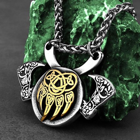 Ruostumattomasta teräksestä valmistettu viikinkikirveskilpi-susikynsinaulakoru miehille Vintage-amuletti Biker Celtic Knot Talisman -riipuskaulakoru 
