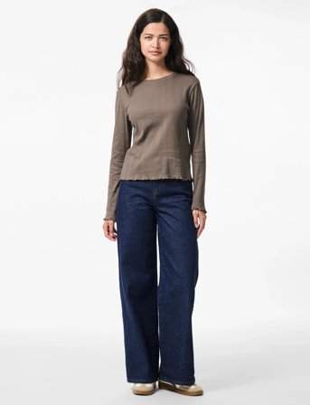 Pieces Pcmarie Ls O-Neck Poin Top Jrs Noos Bc - Brown - XL