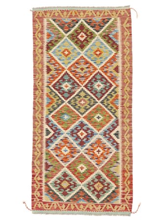 Kelim Afghan Old Style Teppe 98X204 Brun/Mørk Rød Ull, Afghanistan