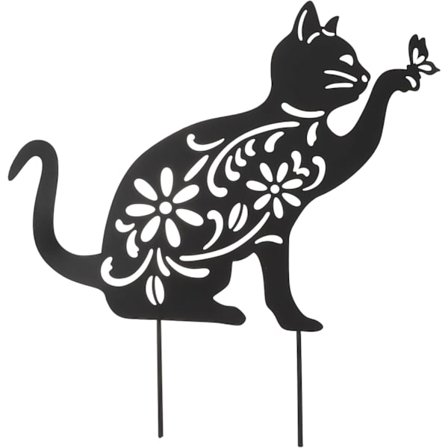 Katt Trädgårdsdekoration: Svart Kattdekoration - Trädgårdskattdekoration: Katt Trädgårdsstaty: Växtdekoration Kattsiluett Trädgårdsdekoration