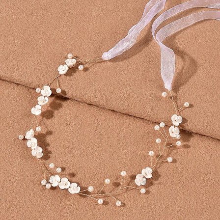 Helmi-terälehtiä hääpääkoristeet nauhalla Käsintehty hääpannan hiuslisävarusteet häihin