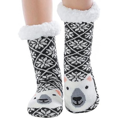 Naisten joulusukat tossut pehmeällä fleecevuorella, liukueste, lumipeura, lämpimät, mukavat, pörröiset, vuoratut fleecevuorella, talvitossut