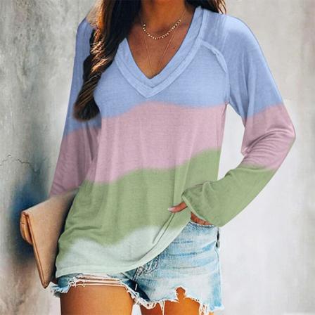 Dam V-ringad T-shirt Gradient Tunika Blus