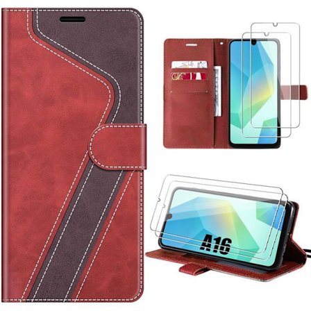 Coque Synthécuir - BOOLING - til Samsung Galaxy A16 4G/5G - PU Læder Rød - 2 Tempererede Glas