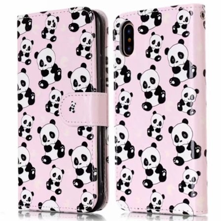 Etui til iPhone 13 MINI panda preget malt flip-lommebok med kortholder