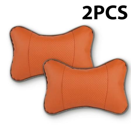 2Pcs Bil Sittplats Headrest Universal Pu Läder Auto Interior Huvud Vila Kuddar Axel Skyddare Resor Hals Stöd Mjuk Pill Lågt Brown