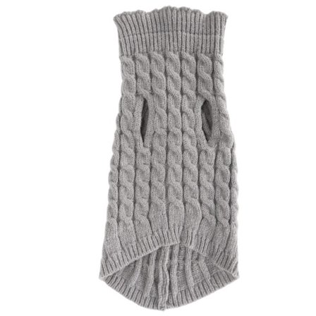 Hundegenser i kabelstrikk, høy hals, ensfarget, strikket genser, varme klær, mykt strikket stoff for små og mellomstore hunder og katter, størrelse L